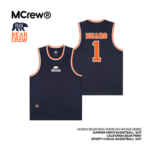 MCREW BEARCREW熊队美式复古系列加州熊运动网眼透气篮球背心短裤