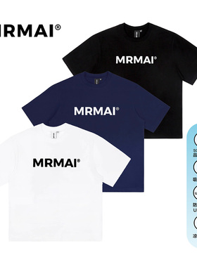 MRMAI系列夏季简约印花白色黑色藏青凉感速干宽松纯棉圆领短袖T恤