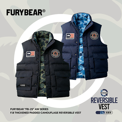 FURYBEAR秋冬加厚迷彩双面穿马甲