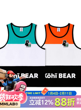 MMLABCREW KOHIBEAR夏季新款咖啡熊拼色纯棉运动休闲健身印花背心