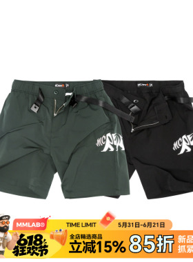 MCREW WILDNESS机能系列加州熊刺绣松紧五分裤青灰色黑色工装短裤