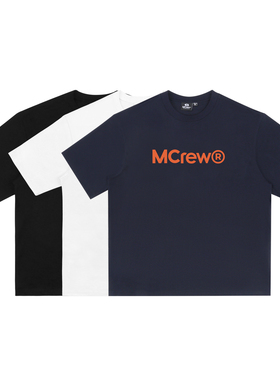 MCREW LOGO系列印花白色黑色藏青300g重磅宽松纯棉圆领短袖T恤
