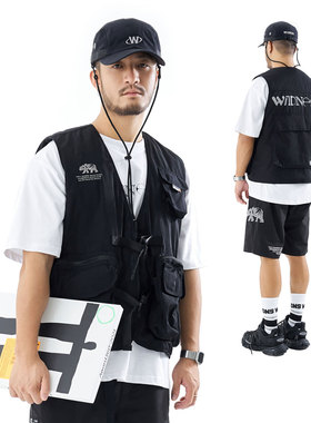 MCREW WILDNESS机能系列秋冬3M印花黑色夹棉V领多功能马甲外套