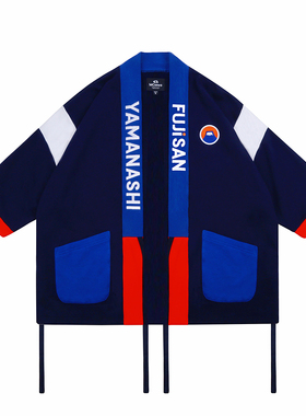 MCREW FUJI 富士山刺绣7分袖日式和风加厚藏青蓝甚平开衫和服外套