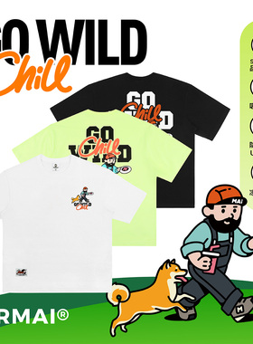 MRMAI CHILL系列夏季去野柴犬印花黑白凉感速干宽松圆领短袖T恤