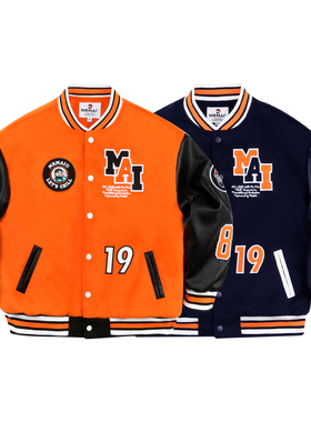 MMLAB MRMAI麦生CHILL秋冬刺绣皮袖加厚重磅夹棉夹克棉衣棒球外套