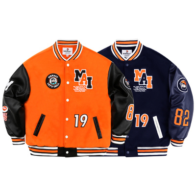 MMLAB MRMAI麦生CHILL秋冬刺绣皮袖加厚重磅夹棉夹克棉衣棒球外套