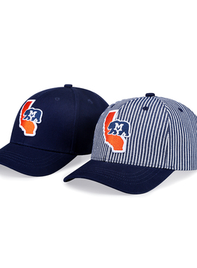 MCREW CABEAR加州熊立体刺绣美式藏青条纹短檐弯檐帽棒球帽鸭舌帽