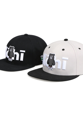 MMLABCREW kohibear咖啡熊3D刺绣运动休闲黑色浅灰嘻哈平檐棒球帽