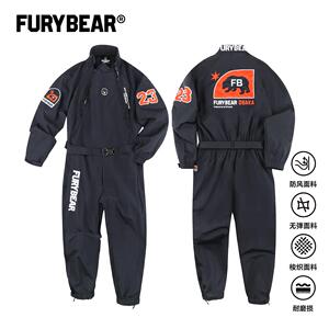 FURYBEAR熊怒品牌藏青蓝运动机车摩托赛车工装刺绣连体衣裤连体服