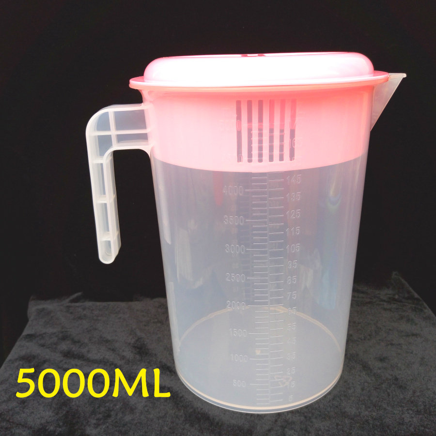 奶茶果汁记量器水杯5000ml冷水壶加厚带盖带刻度塑料量杯量桶包邮