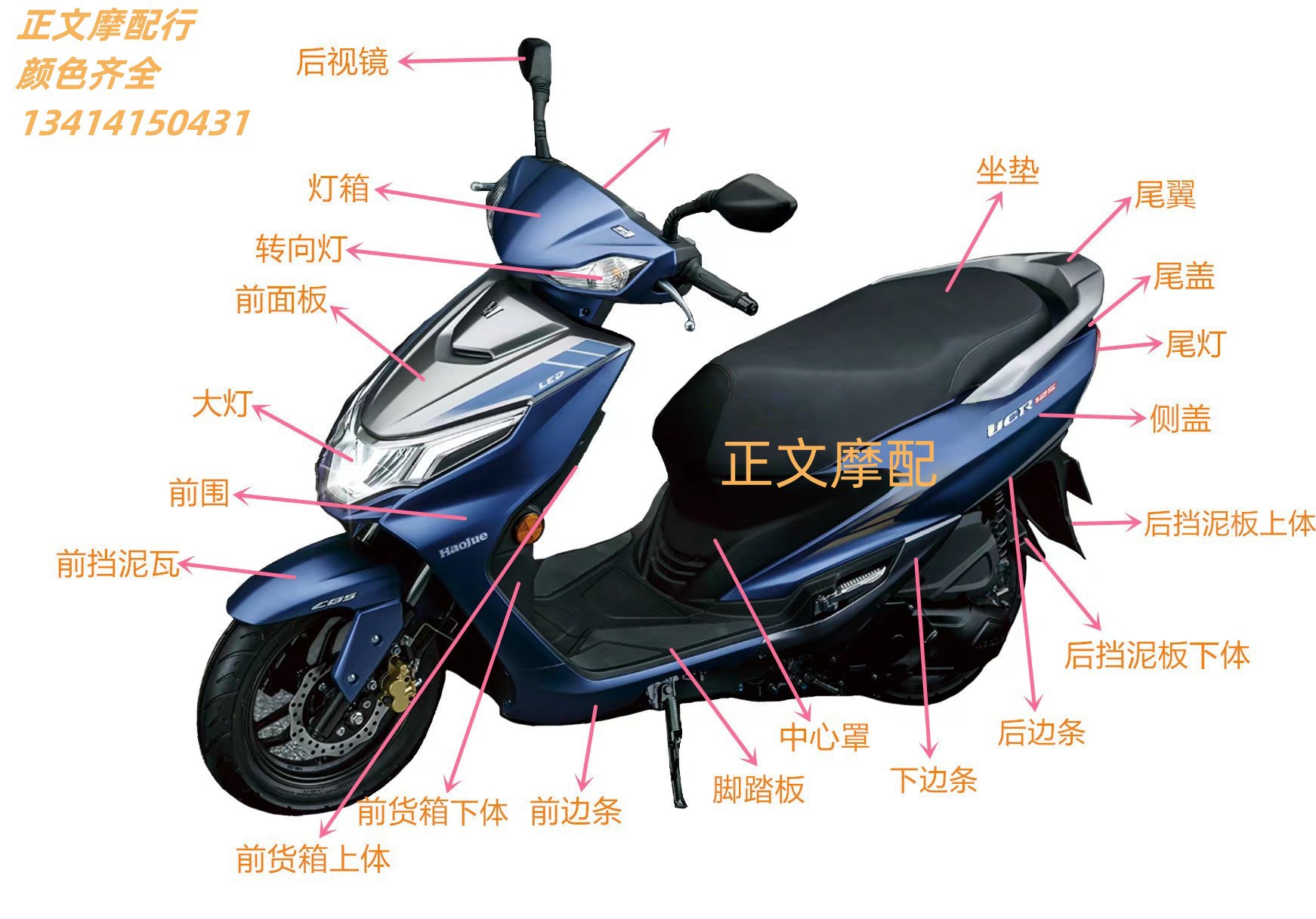 豪爵UCR125全车外壳后视镜前围