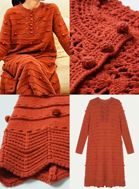 高定工坊法式优雅气质文艺风高级感羊毛勾花镂空针织连衣裙中长款