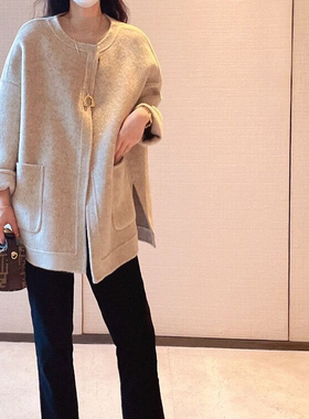 25年春重磅高级感气质无领老钱风双面羊绒大衣短款侧开叉干练利落