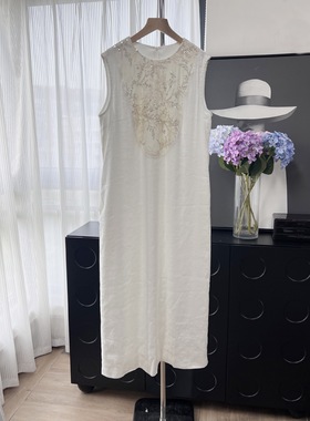 25款VC家高级感舒适亚麻进口钉珠蕾丝镶嵌千金名媛无袖宽松连衣裙