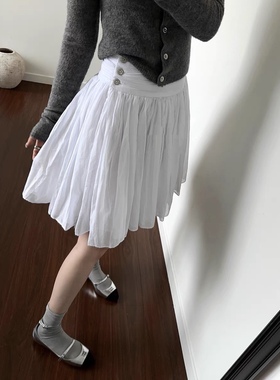 25春夏新品法式绝美雾感梦幻白月光仙女高腰立体双层百褶裙半身裙