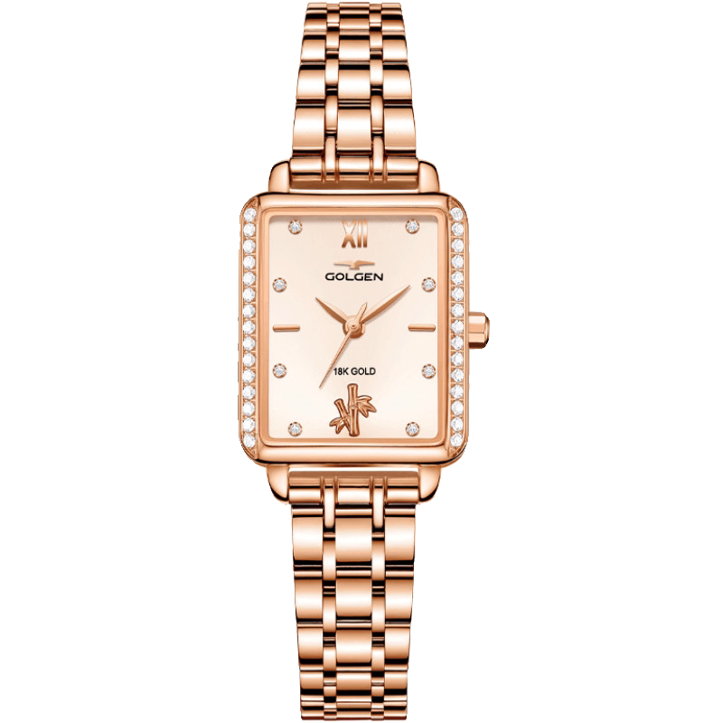 新款古尊手表女士贝母石英表18k小金竹时尚防水真皮带女表9807l