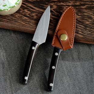 正川作大马士革钢多功能水果刀苹果削皮刀便携家用厨房小刀切片刀