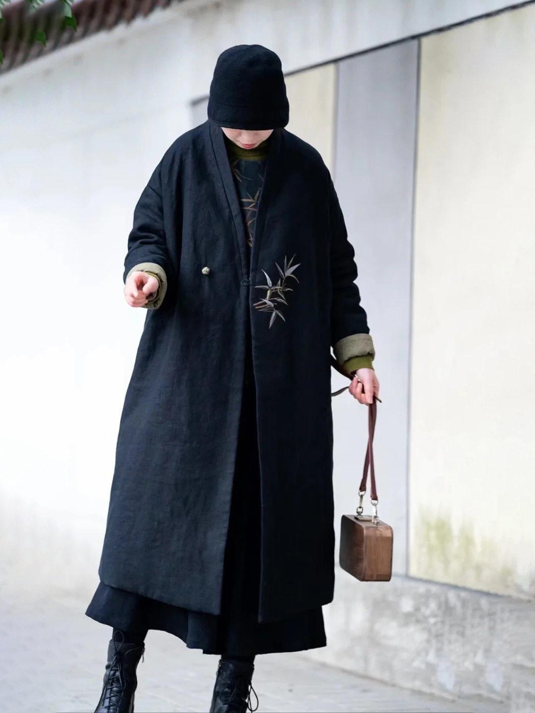 秋冬中式复古文艺女装棉服外套亚麻长款夹棉袍子宽松棉袄