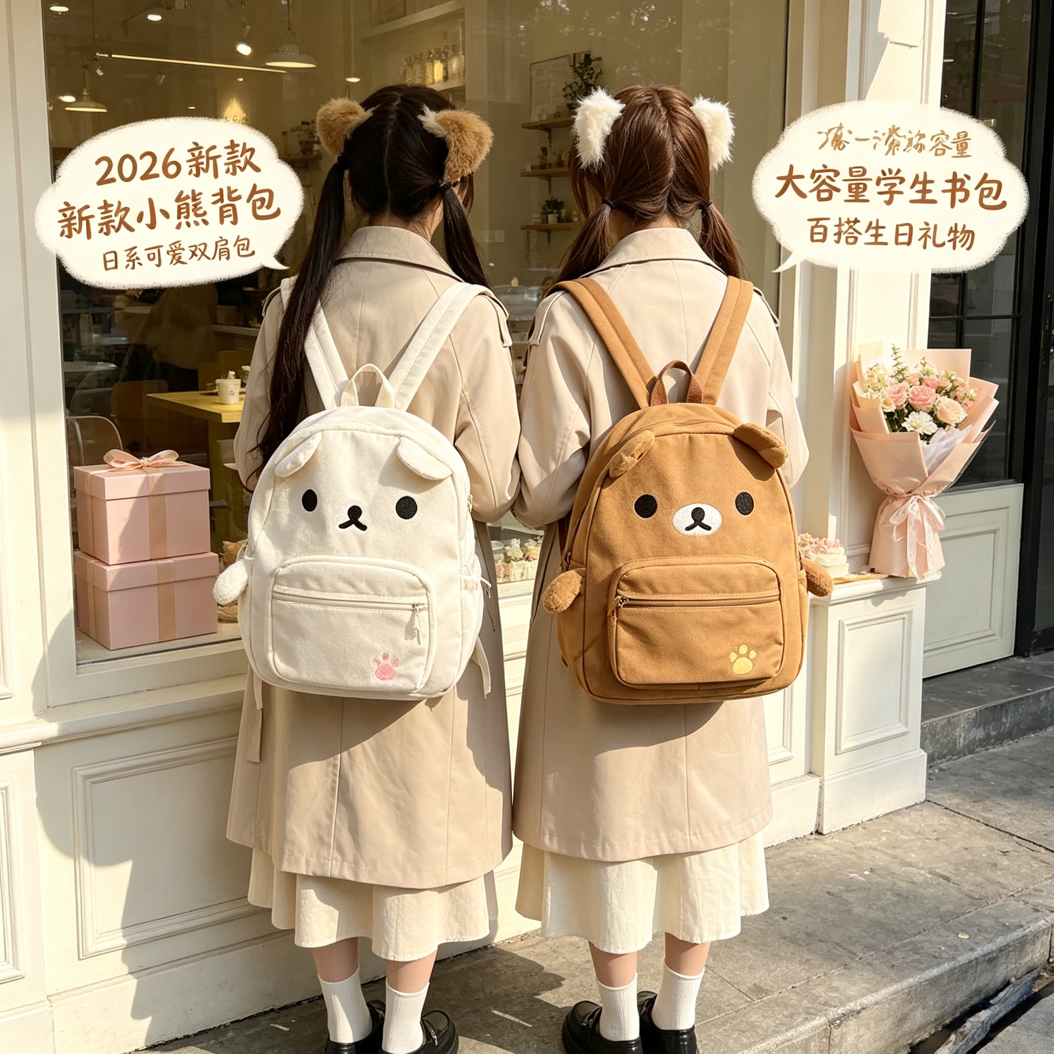 高颜值新款自制日系可爱棕色轻松熊大容量百搭学生软妹双肩包