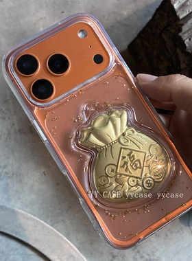 新年款金箔福袋立体创意17promax透明壳16pro/14/15plus/13/11新款滴胶手工手机壳创意中国风保护壳金色亮片