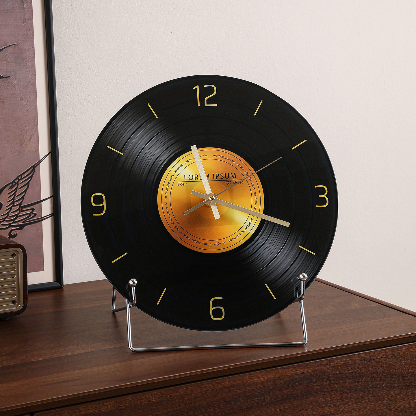 中古风黑胶唱片桌面时钟摆台式