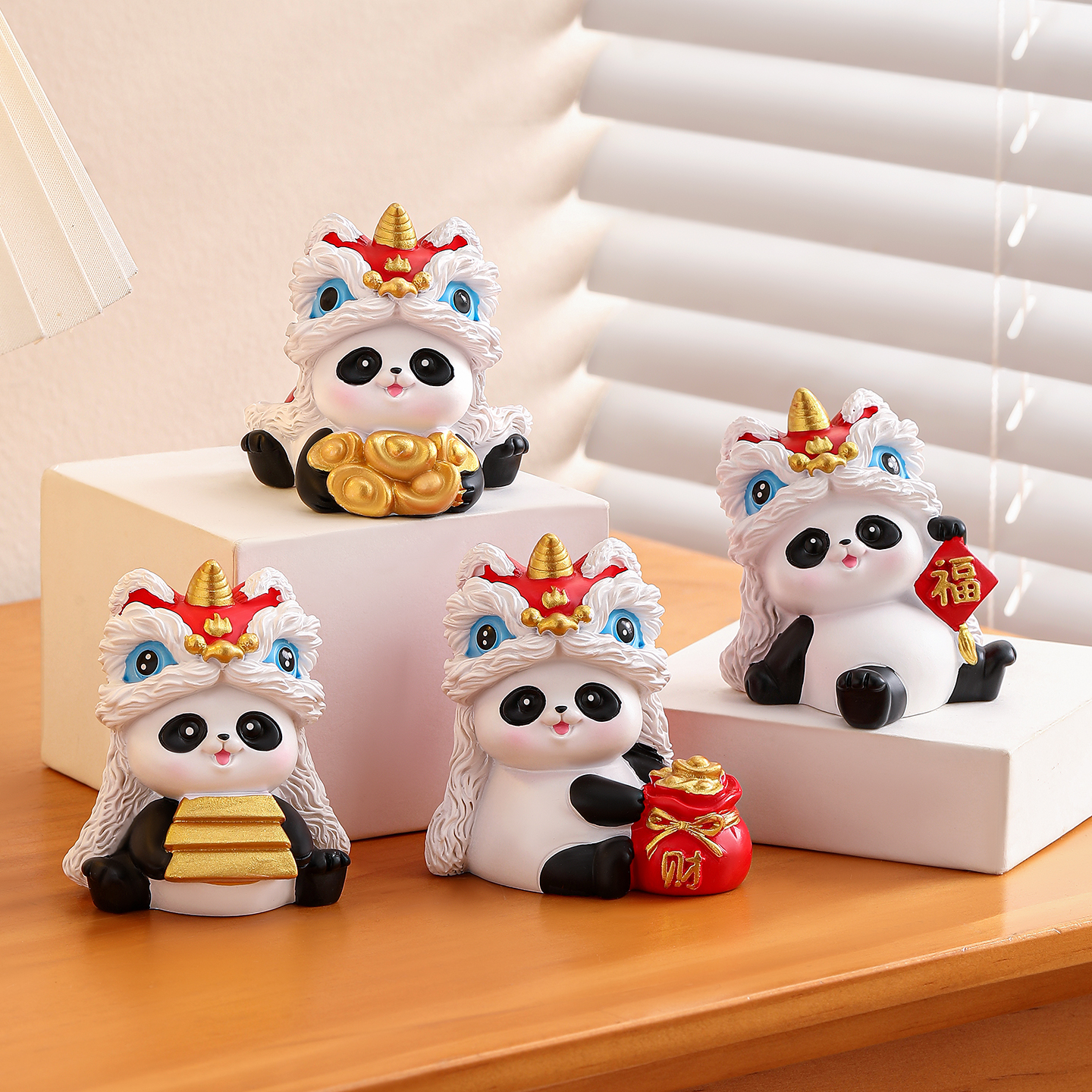 国潮醒狮熊猫摆件可爱公仔玩偶