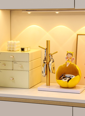 钥匙收纳玄关摆件鞋柜抽屉收纳盒装饰桌面小杂物饰品整理盒奶油风