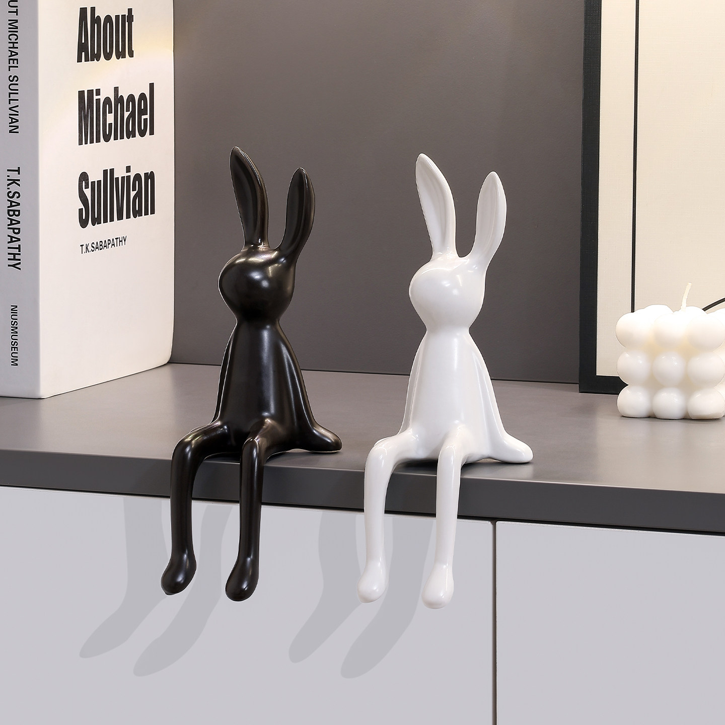 创意坐姿兔子轻奢高档摆件客厅电视柜酒柜桌面台面装饰高级感好物