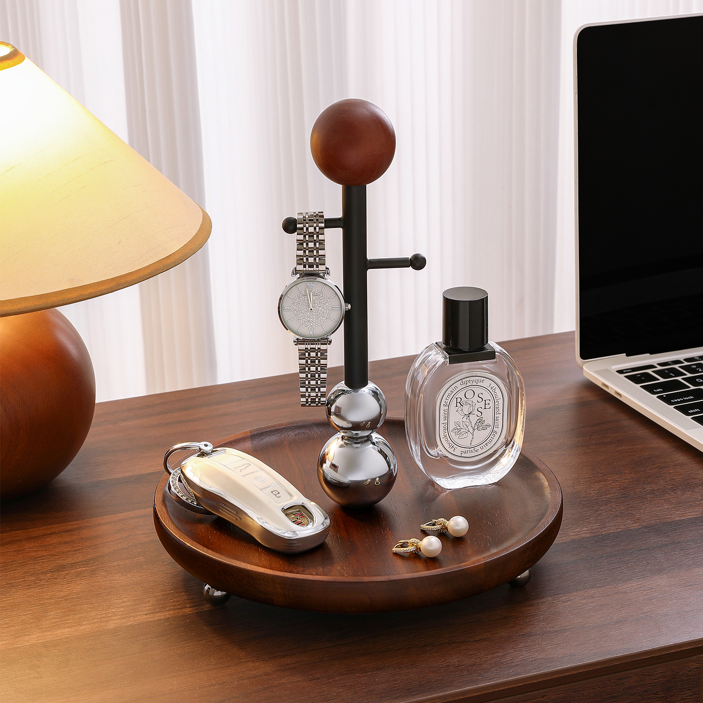 中古风实木置物架玄关钥匙收纳