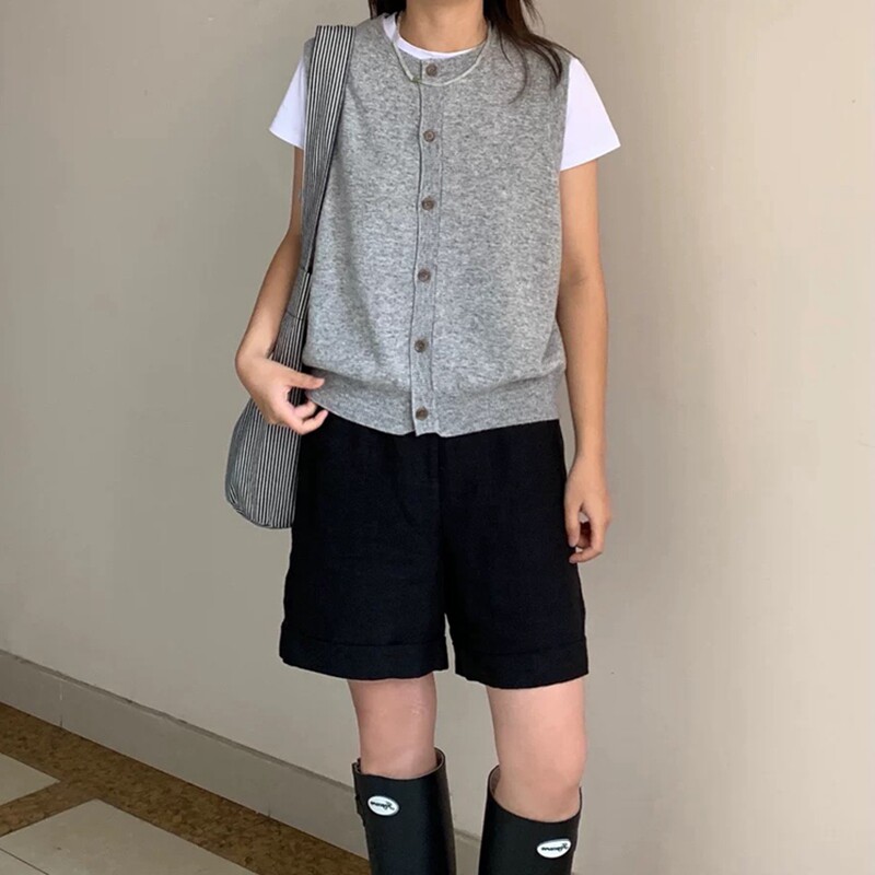短款圆领开衫羊绒马甲背心女坎肩图片
