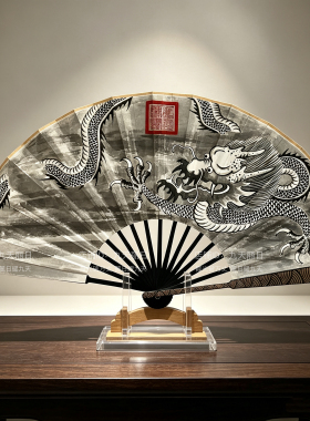 手绘九天应元雷神扇子云龙道家法扇朱砂宣纸折扇中式国风高级定制