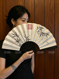 三清竹道家法扇朱砂画手工宣纸折扇中式国风古典国潮定制高级
