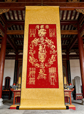 财神图八方招财进宝书法字国客厅玄关装饰中堂国画卷轴挂画节日礼