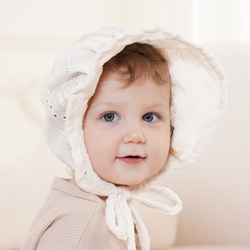 ins风纯棉护耳帽大檐网眼婴儿帽