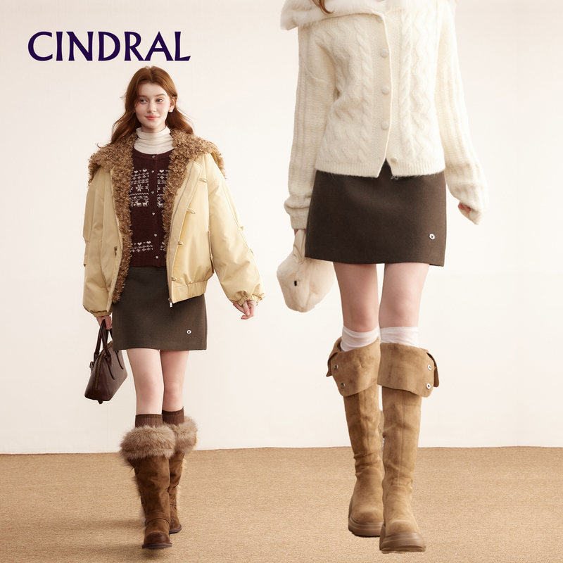 Cindral熙地格雷系毛呢半身裙女新款通勤简约遮胯显瘦A字短裙子