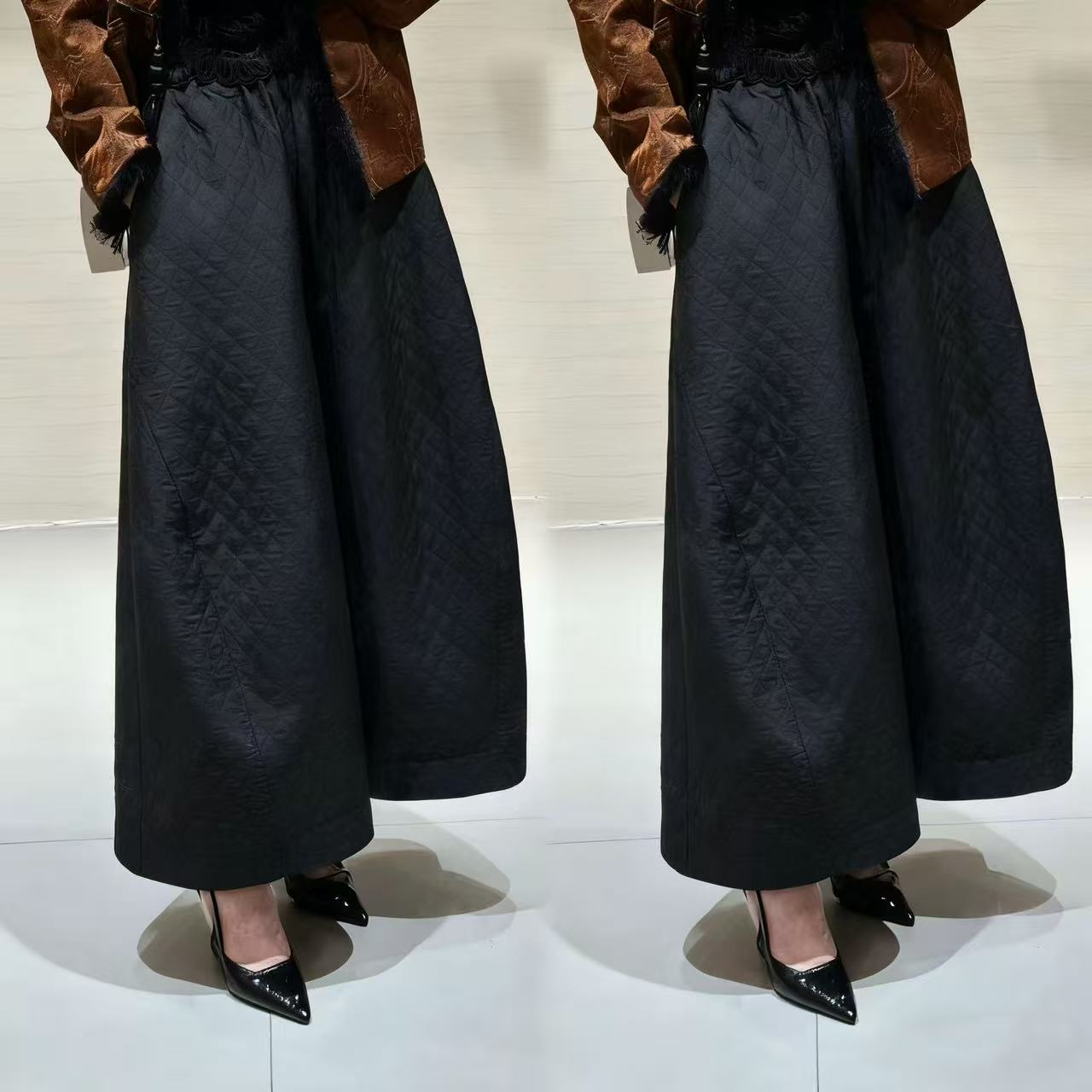 DY3258樱美嘉新中式秋季新款菱格纹花苞裤裙裤休闲百搭女裤