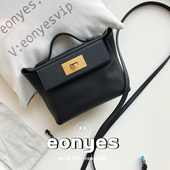 伊野手缝纯手工定制迷你mini2424单肩斜挎手提凯莉包黑色金扣