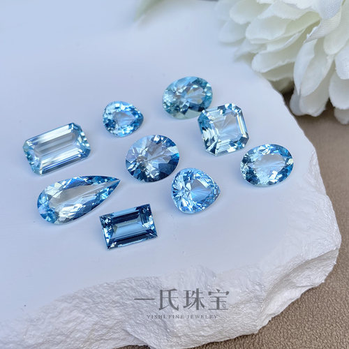 一氏珠宝天然圣玛利亚海蓝宝裸石镶嵌戒指吊坠耳环手链项链定制