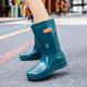 雨鞋 女成人雨靴中筒水鞋 牛筋底女士防滑套鞋 春夏时尚 高筒水靴胶鞋