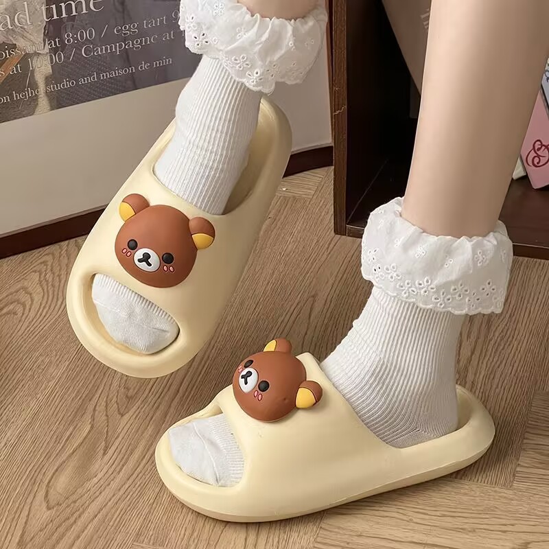 可爱轻松熊踩屎感厚底拖鞋女夏外穿软底居家浴室防滑室内凉拖鞋夏