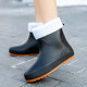 女款 保暖防水防滑胶鞋 一体绒水鞋 加绒套鞋 雨鞋 短雨靴冬季 新款 时尚