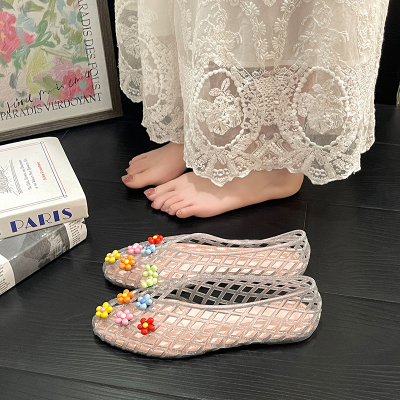夏季女鞋洞洞网状水晶果冻凉鞋坡跟外穿沙滩海边中年塑料鞋女拖鞋