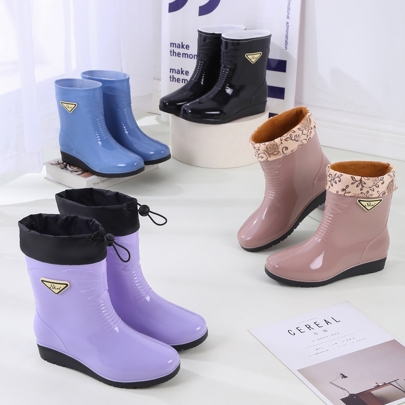 雨靴女款高筒水靴耐磨胶鞋厨房水鞋中筒防滑工作厚底长筒雨鞋女士