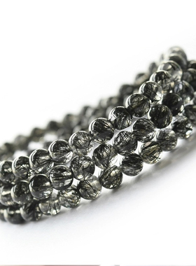 收藏级天然黑发晶多圈手链5-6mm