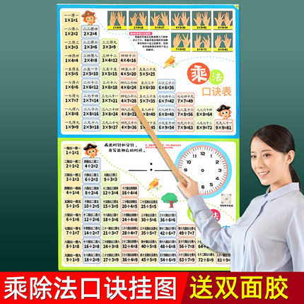 九九乘法口诀表挂图卡片小学生一二年级专项练习99乘除法墙贴教具