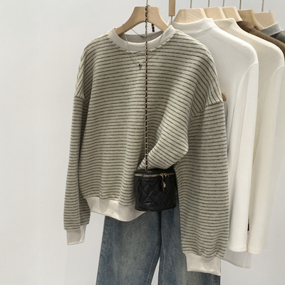 巨好看条纹卫衣女2025新款今年流行爆款女款慵懒风小个子内搭上衣
