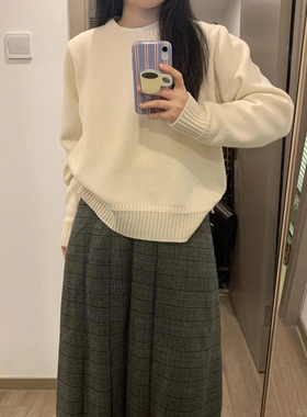 韩系高级感白色软糯浣熊绒毛衣女秋冬欧货宽松加厚针织打底衫上衣