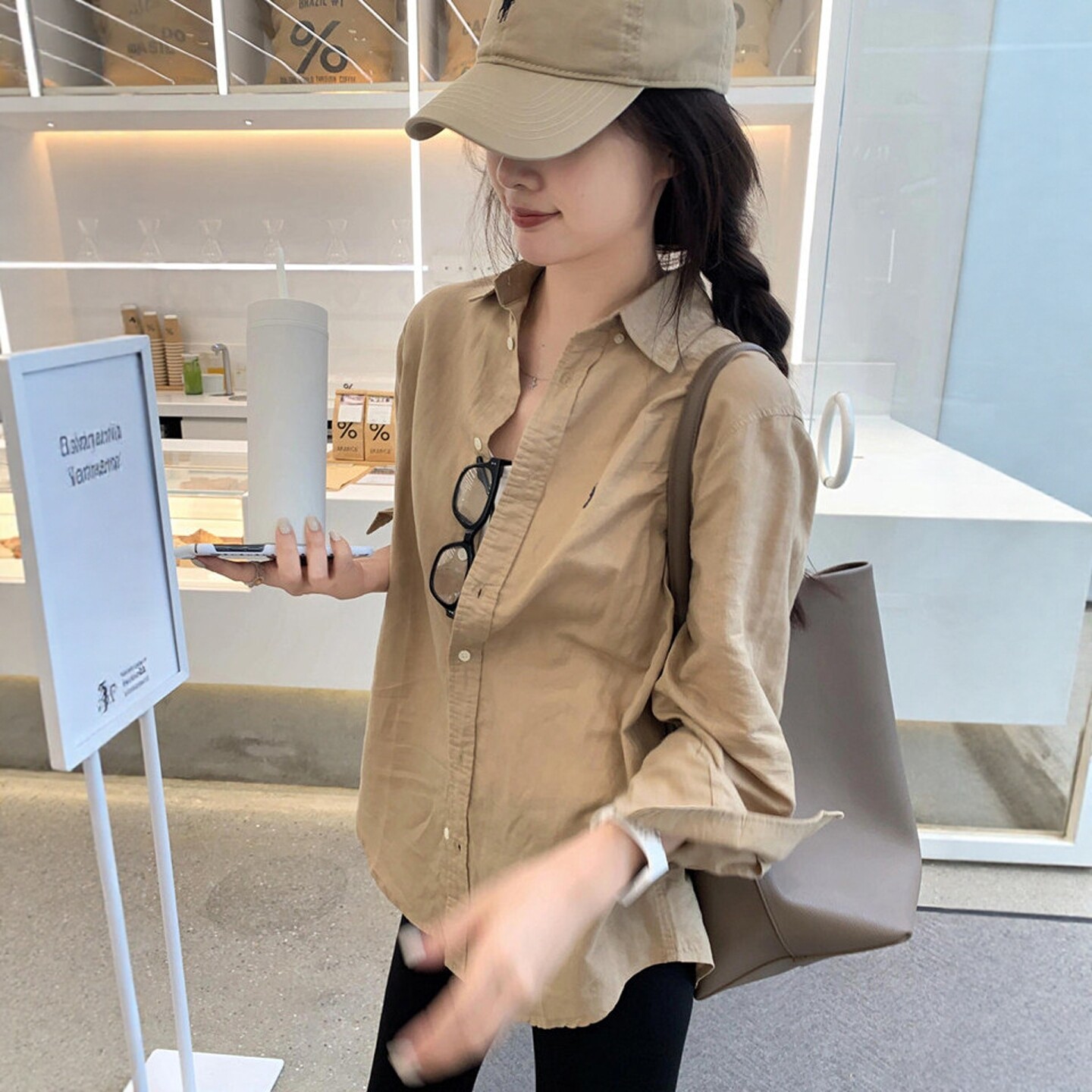 老钱风卡其色亚麻衬衫外套女春夏外搭中长款衬衣罩衫防晒开衫薄款