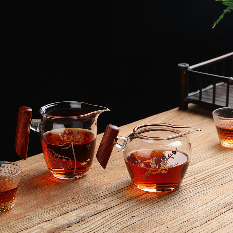 高硼硅玻璃公道杯实木把花茶海杯耐热防烫加厚日式功夫分茶器